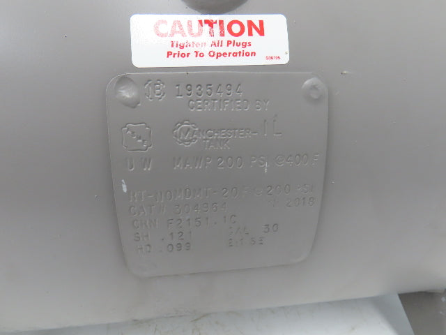 Manchester 304964 Pneumatic Air Receiver Tank 200PSI 30 Gallon 400°F 2018
