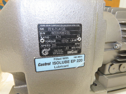 Nord SK 272 VL-71L/4 CUS Inline Gearmotor 6.74 Ratio 255 RPM .5Hp 230/460V 3PH