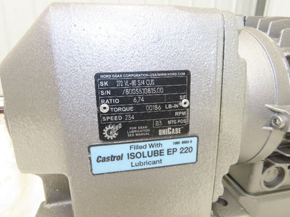 Nord SK 272 VL-80 S/4 CUS Inline Gearmotor 6.74 Ratio 254 RPM .75Hp 230/460V 3PH