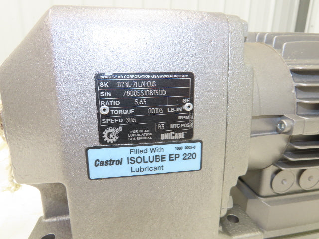 Nord SK 272 VL-71L/4 CUS Inline Gearmotor 5.63 Ratio 305 RPM .5Hp 230/460V 3PH