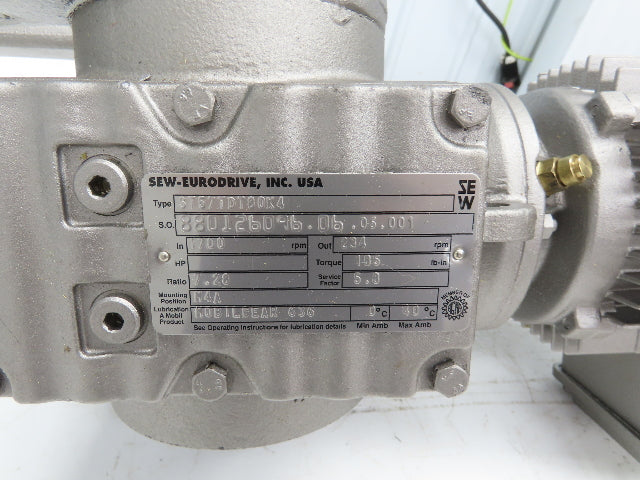 Sew Eurodrive ST57TDT80K4 Gearmotor 7.28 Ratio 234RPM .75Hp 230/460 Hollow Shaft