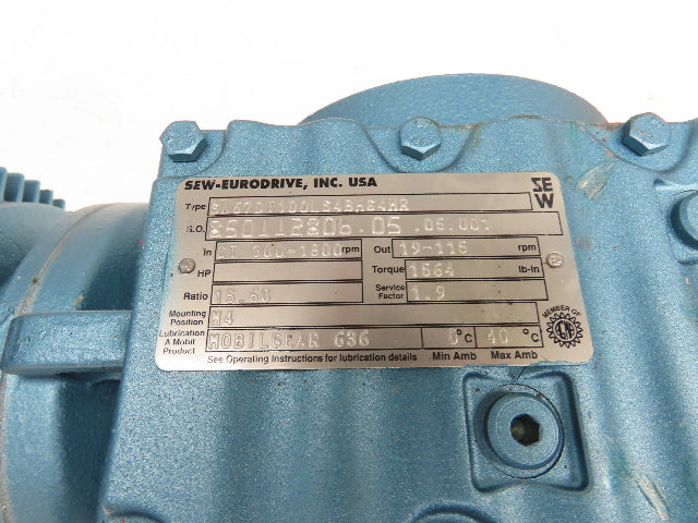 Sew Eurodrive SA67DT100LS4BMG4HR Brake Gearmotor 19-115 RPM 3Hp 230/460V 15.6:1