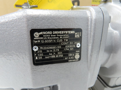 Nord SK 12-90SP/4 CUS TW Inline Gearmotor 5.79 Ratio 301 RPM 1.5Hp 230/460V 3PH
