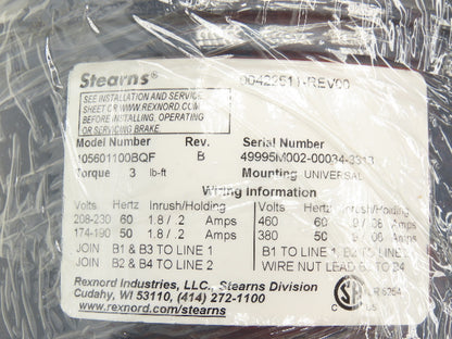 Leeson C6T17FC111F 114159.00 Brake Motor 1/2Hp 1725 RPM 230/460V 3PH 56C