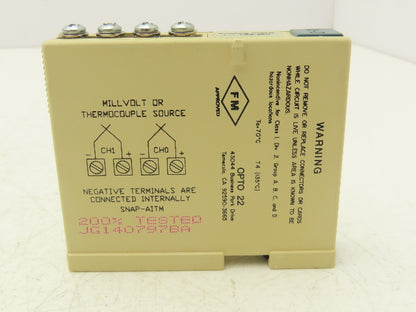 OPTO 22 SNAP-AITM Analog Input Module 2 Isolated Channel Thermocouple Type E J K