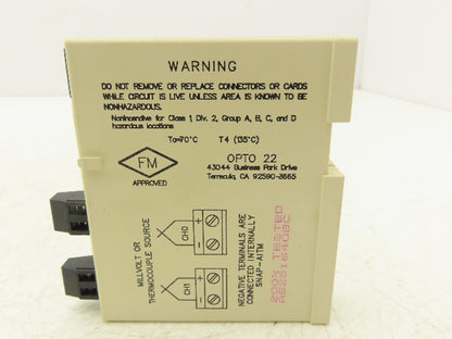 OPTO 22 SNAP-AITM Analog Input Module 2 Isolated Channel Thermocouple Type E J K