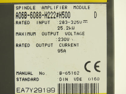 Fanuc A06B-6088-H222 Servo Drive Spindle Amplifier Module 25.2kw 230V Ser D