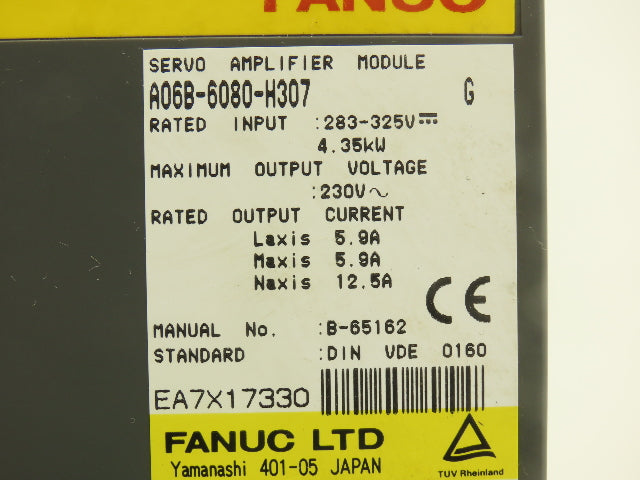 Fanuc A06B-6080-H307 Servo Amplifier Module 4.35kW 230V 12.5A Rev G