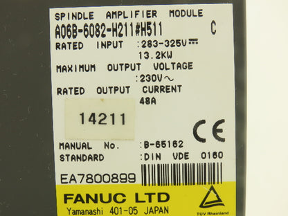 Fanuc A06B-6082-H211 Servo Amplifier Module 13.2kW 230V 48A Rev C