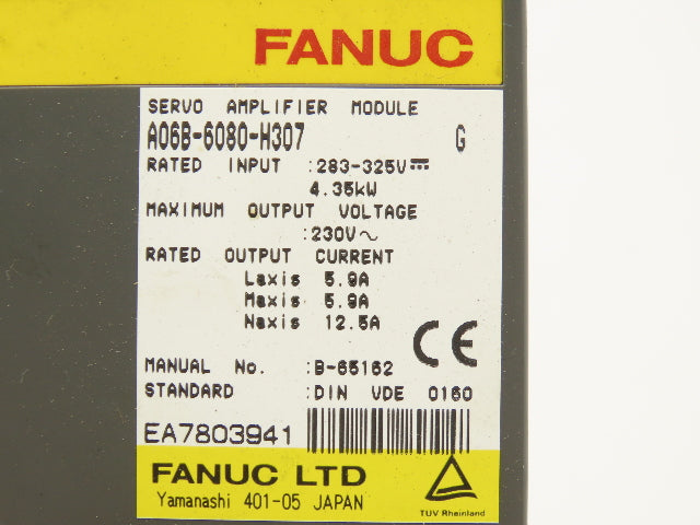 Fanuc A06B-6080-H307 Servo Amplifier Module 4.35kW 230V 12.5A Rev G
