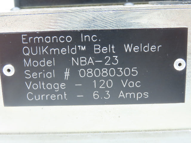 Ermanco NBA-23 Quikmeld Belt Splicer Heat Press 2" Conveyor Belt Welder 120V