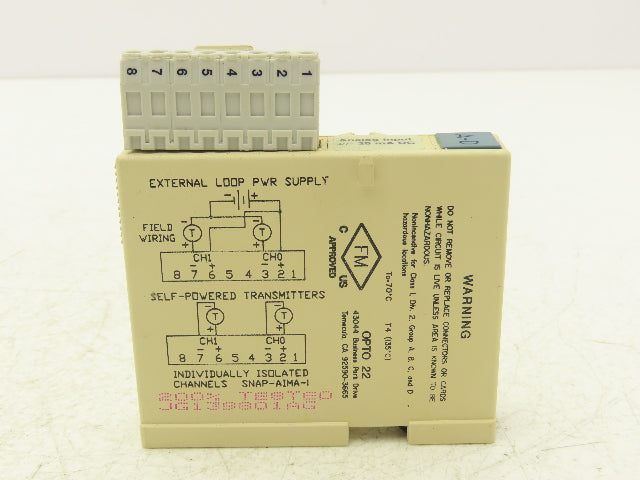 OPTO 22 SNAP-AIMA-i 2 Channel Isolated Analog Current Input Module -20mA to+20mA