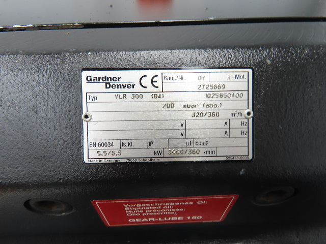 Gardner Denver Rotary Dry Claw Vacuum Pump 7.5Hp 212 CFM 230/460V 3PH 2" BSPP