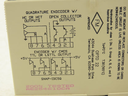 OPTO 22 SNAP-IDC5Q I/O Module Two Axis Quadrature 4-24V Input 5V Logic Lot of 2