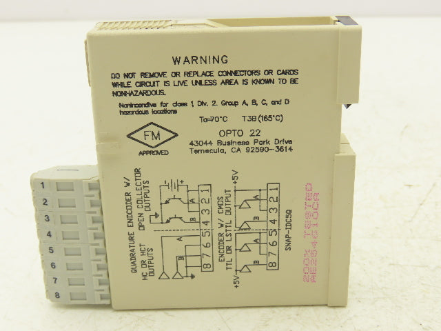 OPTO 22 SNAP-IDC5Q I/O Module Two Axis Quadrature 4-24V Input 5V Logic Lot of 2