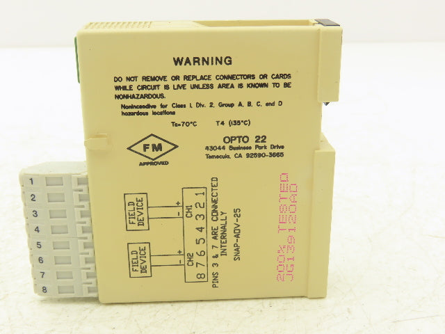 OPTO 22 SNAP-AOV-25 2 Channel Analog Voltage Output Module 0-10VDC SNAP I/O