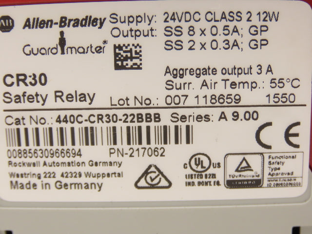 Allen Bradley 440C-CR30-22BBB GuardMaster Safety Relay 24VDC 5A Ser. A9.00