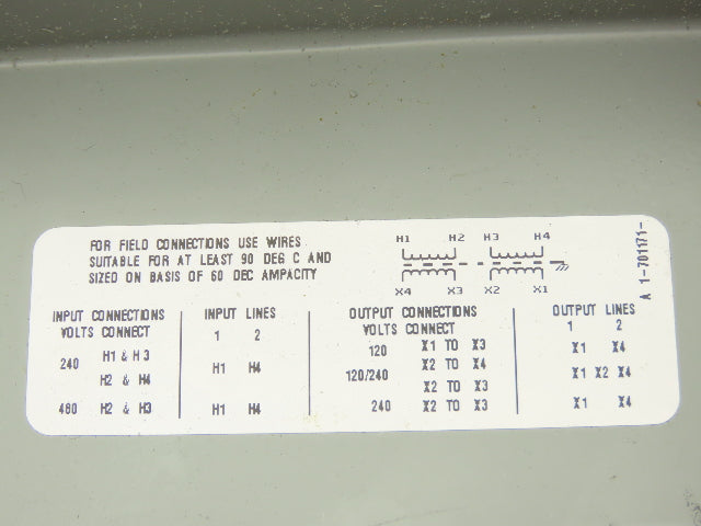 Acme T-2-53010-S Transformer 1kva 1PH HV 240/480 LV 120/240V Wall Mount