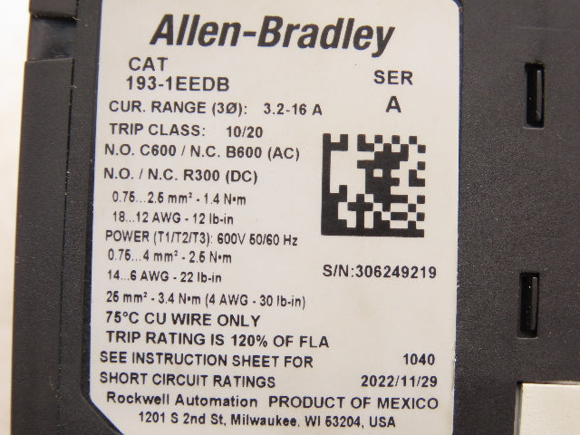 Allen Bradley 100-C23*10 193-EEDB Contactor & Overload Relay 120V 600V 3Ph