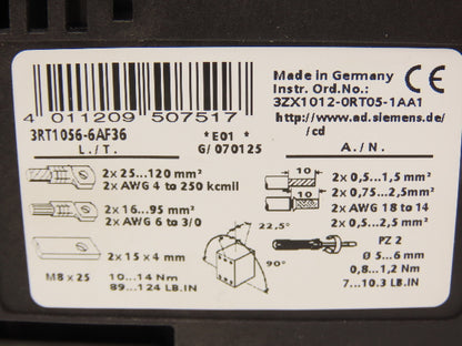 Siemens 3RT1056-6AF36 Motor Starter Contactor 200Hp 575V 195A Coil 120V AC/DC