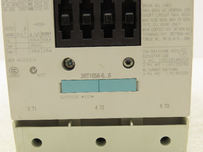 Siemens 3RT1056-6AF36 Motor Starter Contactor 200Hp 575V 195A Coil 120V AC/DC