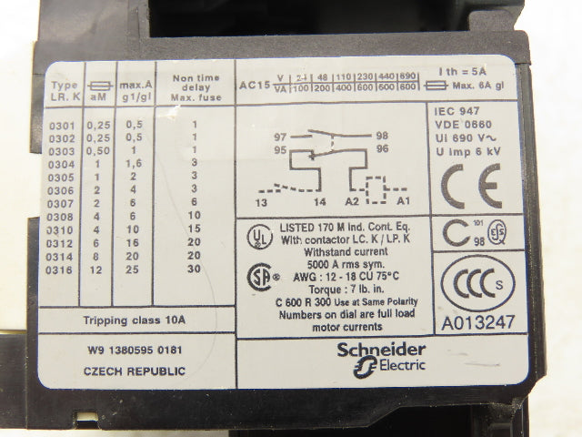 Telemecanique LC2K06 01F7 Reversing Contactor W/Overload Relay 600 VAC LR2K0305