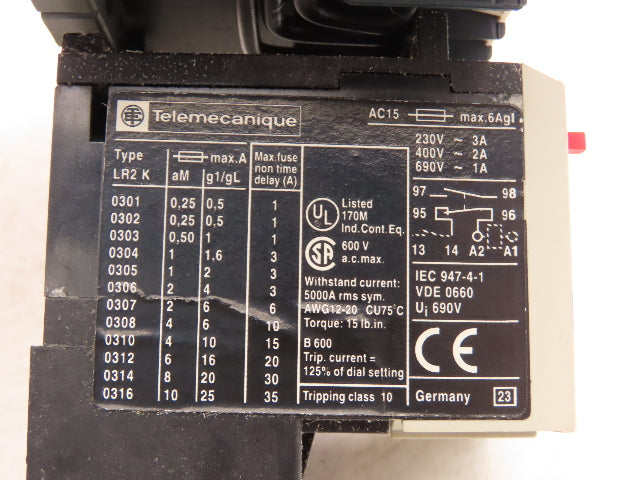 Telemecanique LC2K06 01F7 Reversing Contactor W/Overload Relay 600 VAC LR2K0306