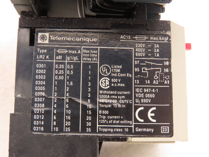 Telemecanique LC2K06 01F7 Reversing Contactor W/Overload Relay 600 VAC LR2K0306