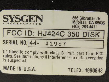 Sysgen 3.5" FDD External Floppy Disc Drive Model 350