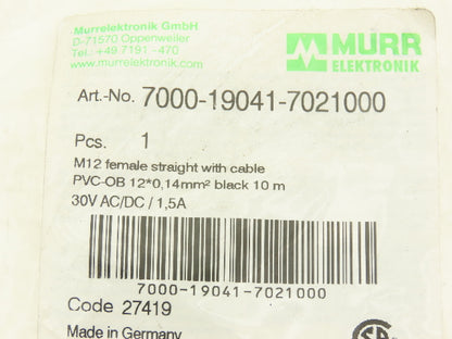 Murr Elektronik 7000-19041-7021000 12-Pin M12 Female Straight Cable Cordset 10M