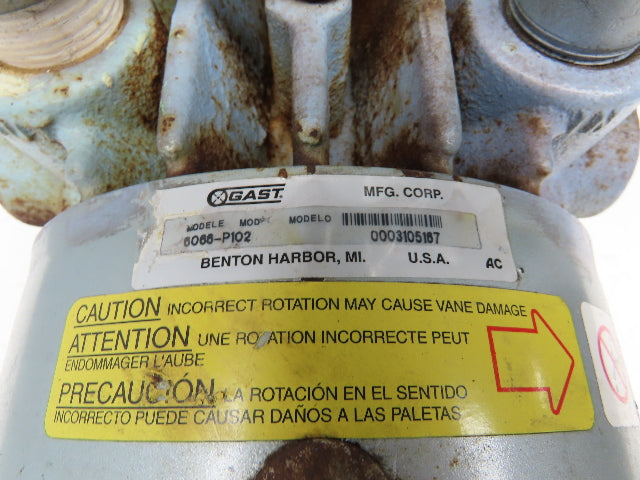 GAST 6066-P102 6066P102 Rotary Vane Oil-Less Vacuum Pump 5PSI 55CFM 230/460V 3Ph
