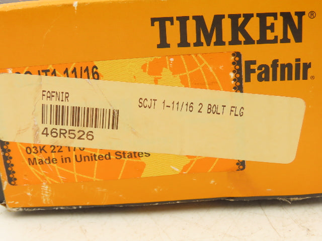 Timken 46R526 Flange Mount Ball Bearing 1-11/16" Bore 2 Bolt Set Screw Locking