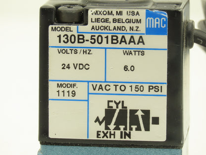 Mac 130B-501BAAA Pneumatic Solenoid Valve 150PSI 6W 24VDC  Lot of 2