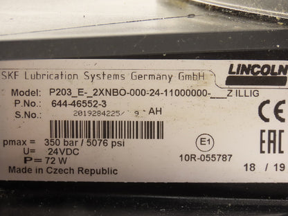 SKF Lincoln P203-E-2XNBO-000-24 Lubrication Grease Pump 24VDC 2Liter 5076PSI