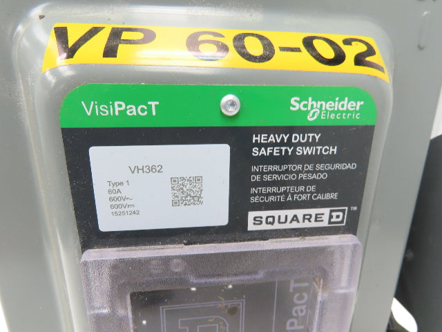 Square D VH362 VisiPacT Heavy Duty Safety Disconnect Switch 60A 600V 3Ph Fused