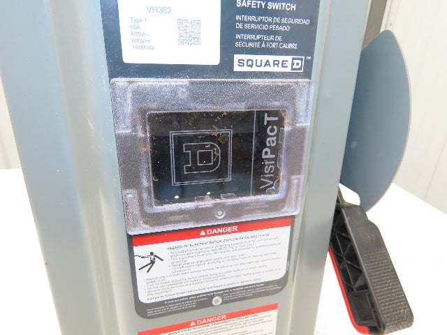 Square D VH362 VisiPacT Heavy Duty Safety Disconnect Switch 60A 600V 3Ph Fused