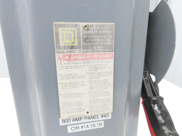 Square D H362 Heavy Duty Fused Safety Disconnect Switch 60A 600VAC Series F05