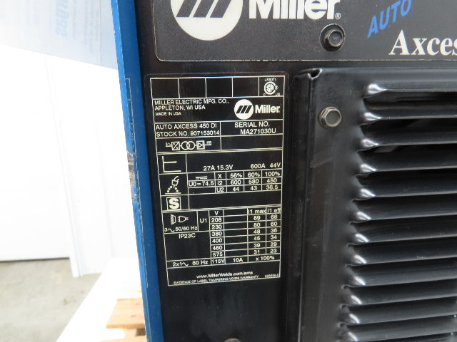 Miller Auto Axcess 450-DI Robot Mig Arc Welder 600A 230-575V 3PH 100% Duty 2010