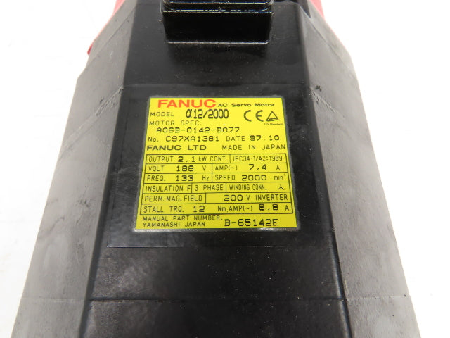 Fanuc A06B-0142-B077 AC Servo Motor 2.1kW 186V 133Hz 2000 RPM 7.4A 3PH