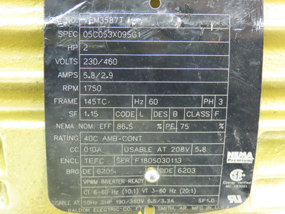 Baldor VEM3587T Super-E AC Motor 2Hp 1750 RPM 230/460V 3PH 145TC TEFC
