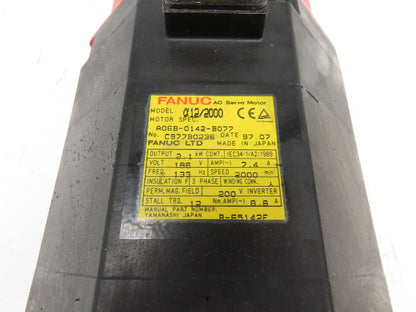 Fanuc A06B-0142-B077 AC Servo Motor 2.1kW 2000 RPM 186V 133Hz 7.4A 3PH
