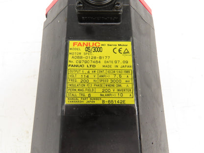 Fanuc A06B-0128-B177 AC Servo Motor 1.4kW 114V 3PH 3000RPM Encoder A8600365T101