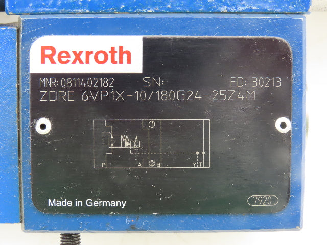 Rexroth ZDRE 6VP1X-10/180G24-25Z4M Proportional Reducing Valve 24VDC