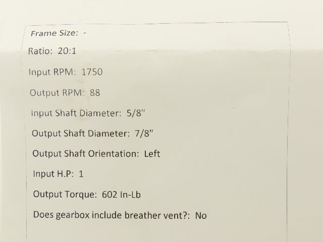 Dodge Tigear 2 17S20L Worm Gearbox 20:1 Reducer 88 RPM 1Hp LH 602 In-Lb