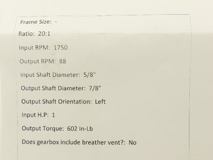 Dodge Tigear 2 17S20L Worm Gearbox 20:1 Reducer 88 RPM 1Hp LH 602 In-Lb