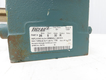 Dodge Tigear-2 26S30R Gearbox 30:1 Reducer 58rpm 2Hp 140TC RH Output 1705 in-lb