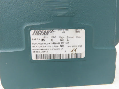 Dodge Tigear 35S50L Worm Gearbox 50:1 Reducer 2.86Hp 35rpm LH Output 3485 In-Lb