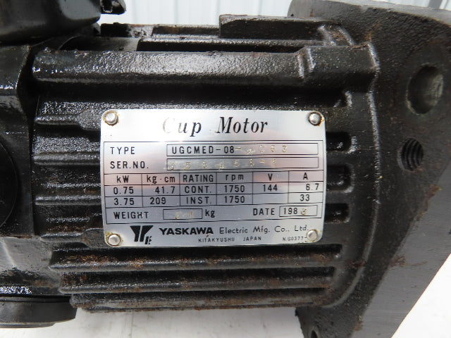 Yaskawa UGCMED-08-MC63 DC Servo Cup Motor .75kW 1750RPM 144V Encoder TFUE-20ZD7
