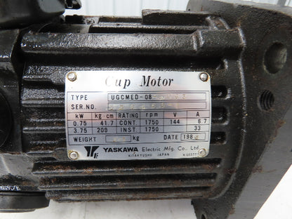 Yaskawa UGCMED-08-MC63 DC Servo Cup Motor .75kW 1750RPM 144V Encoder TFUE-20ZD7