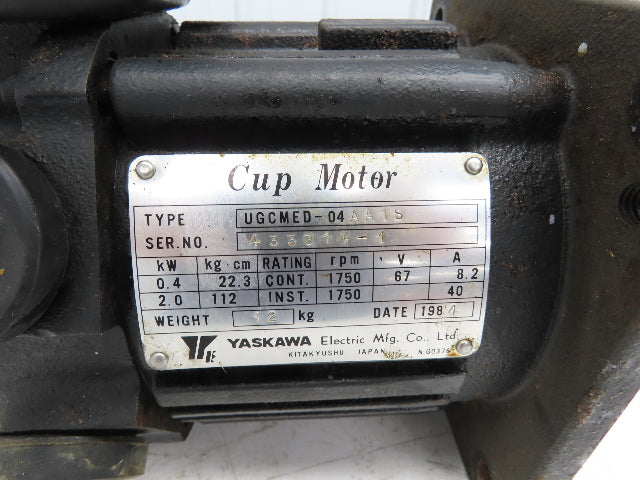 Yaskawa UGCMED-04AA1S DC Servo Cup Motor .4kW 1750RPM 67V Encoder TFUE-20ZD7